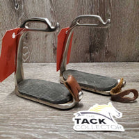Pr Safety Stirrups, grips, leather keepers *fair, NO Elastics, rusty, dirty, older
