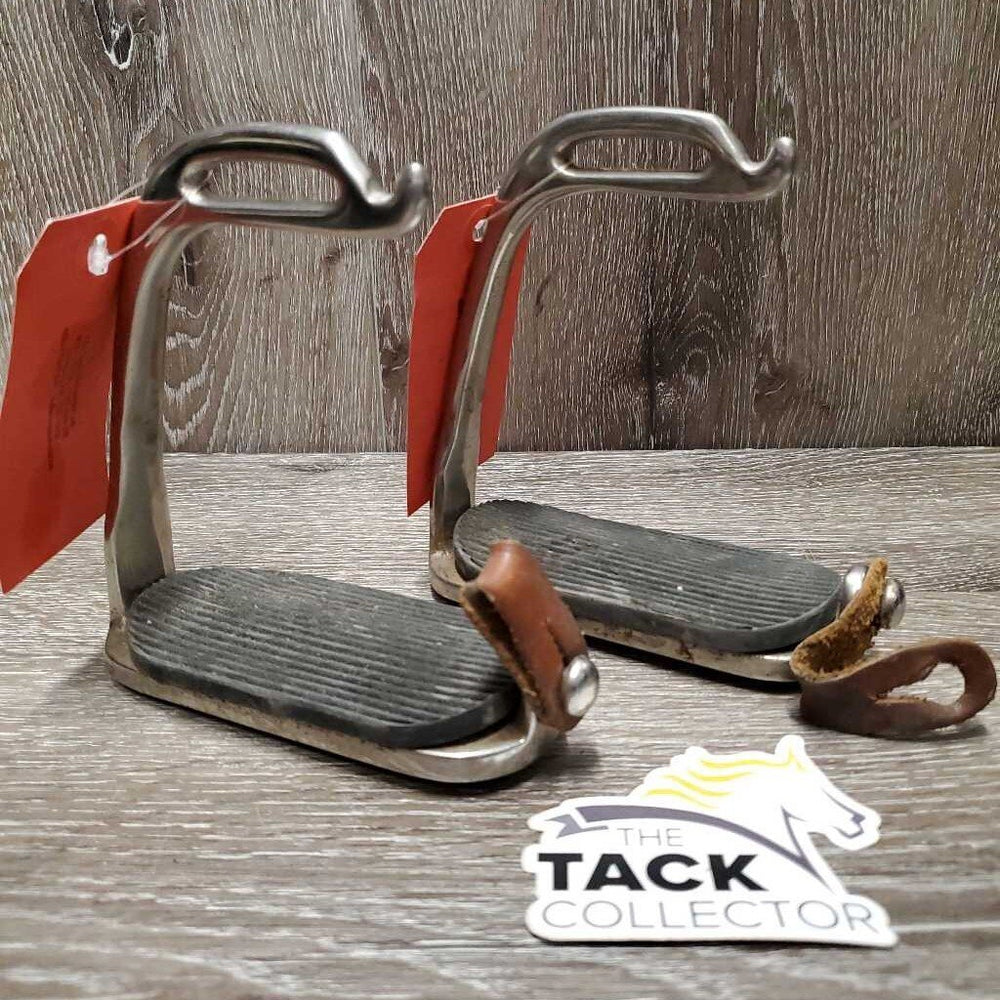 Pr Safety Stirrups, grips, leather keepers *fair, NO Elastics, rusty, dirty, older