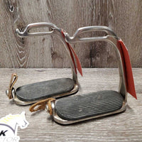 Pr Safety Stirrups, grips, leather keepers *fair, NO Elastics, rusty, dirty, older