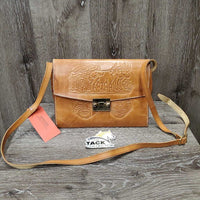 "Costa Rica" Stamped Leather Purse, strap *vgc, clean, mnr scratches & scrapes, lining crinkles & stain
