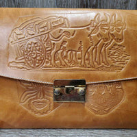 "Costa Rica" Stamped Leather Purse, strap *vgc, clean, mnr scratches & scrapes, lining crinkles & stain
