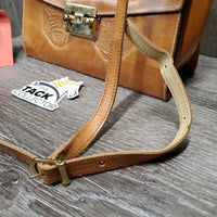 "Costa Rica" Stamped Leather Purse, strap *vgc, clean, mnr scratches & scrapes, lining crinkles & stain
