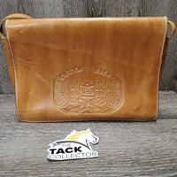 "Costa Rica" Stamped Leather Purse, strap *vgc, clean, mnr scratches & scrapes, lining crinkles & stain
