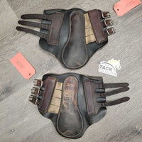 Closed Leather Brushing Boots, buckles *fair/gc, older, stains, v.curled edges, dry, stiff, clean
