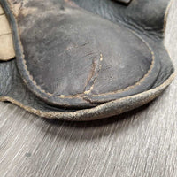 Closed Leather Brushing Boots, buckles *fair/gc, older, stains, v.curled edges, dry, stiff, clean