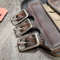 Closed Leather Brushing Boots, buckles *fair/gc, older, stains, v.curled edges, dry, stiff, clean