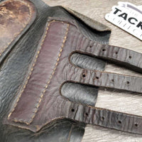 Closed Leather Brushing Boots, buckles *fair/gc, older, stains, v.curled edges, dry, stiff, clean
