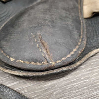 Closed Leather Brushing Boots, buckles *fair/gc, older, stains, v.curled edges, dry, stiff, clean