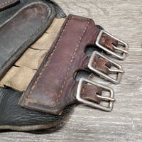 Closed Leather Brushing Boots, buckles *fair/gc, older, stains, v.curled edges, dry, stiff, clean