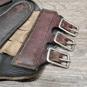 Closed Leather Brushing Boots, buckles *fair/gc, older, stains, v.curled edges, dry, stiff, clean