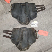 Closed Leather Brushing Boots, buckles *fair/gc, older, stains, v.curled edges, dry, stiff, clean
