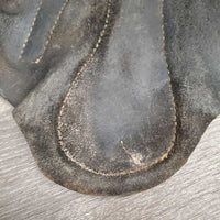 Closed Leather Brushing Boots, buckles *fair/gc, older, stains, v.curled edges, dry, stiff, clean
