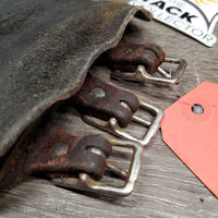 Closed Leather Brushing Boots, buckles *fair/gc, older, stains, v.curled edges, dry, stiff, clean
