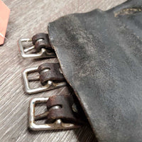 Closed Leather Brushing Boots, buckles *fair/gc, older, stains, v.curled edges, dry, stiff, clean
