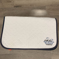 Quilt Baby Saddle Pad, embroidery "RMSJ Champion" *gc, threads, puckers, faded, v. mnr stains
