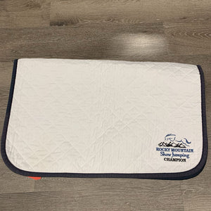 Quilt Baby Saddle Pad, embroidery "RMSJ Champion" *gc, threads, puckers, faded, v. mnr stains