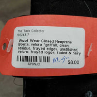 Closed Neoprene Boots, velcro *gc/fair, clean, residue, frayed edges, unstitched, velcro: frayed logos, faded & hairy
