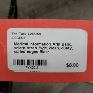 Medical Information Arm Band, velcro strap *vgc, clean, dusty, curled edges