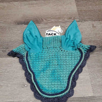 Crochet Ear Bonnet Fly Veil, 2x piping *gc, faded, stained/discolored, dirty, curled edges