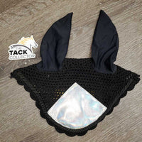 Crochet Ear Bonnet Fly Veil, 1x piping *vgc, clean, mnr hair

