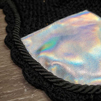 Crochet Ear Bonnet Fly Veil, 1x piping *vgc, clean, mnr hair