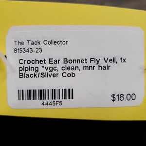 Crochet Ear Bonnet Fly Veil, 1x piping *vgc, clean, mnr hair