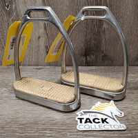 Fine Narrow Stirrup Irons, grips *gc/fair, clean, scuffs, scratches, rust, dents, discolored grips
