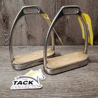 Fine Narrow Stirrup Irons, grips *gc/fair, clean, scuffs, scratches, rust, dents, discolored grips
