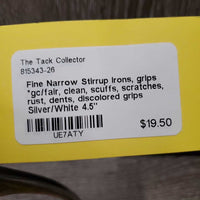 Fine Narrow Stirrup Irons, grips *gc/fair, clean, scuffs, scratches, rust, dents, discolored grips
