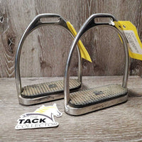 Pr Fine Hvy Stirrup Irons, grips *vgc, clean & dirty grips, mnr scuffs, scratches & rubs
