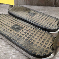 Pr Fine Hvy Stirrup Irons, grips *vgc, clean & dirty grips, mnr scuffs, scratches & rubs
