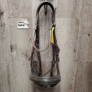 Monocrown Dressage Bridle, Bling Browband, crank *gc, NO Flash, missing bling, clean & dirty, loose keepers, creases
