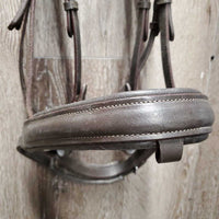Monocrown Dressage Bridle, Bling Browband, crank *gc, NO Flash, missing bling, clean & dirty, loose keepers, creases