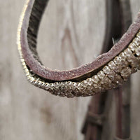 Monocrown Dressage Bridle, Bling Browband, crank *gc, NO Flash, missing bling, clean & dirty, loose keepers, creases
