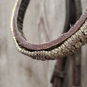 Monocrown Dressage Bridle, Bling Browband, crank *gc, NO Flash, missing bling, clean & dirty, loose keepers, creases