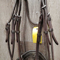 Monocrown Dressage Bridle, Bling Browband, crank *gc, NO Flash, missing bling, clean & dirty, loose keepers, creases
