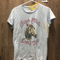 Farm Fed SS Shirt, "Barn Hair Don't Care" *gc/fair, v.stained pis, rubs, pills, dirt?stain