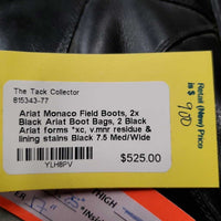 Field Boots, 2x Black Ariat Boot Bags, 2 Black Ariat forms *xc, v.mnr residue & lining stains