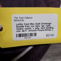 Quilt Dressage Saddle Pad, cut tabs *gc, rubs, faded, stains, v. pilly, torn binding, mnr dirt?, threads
