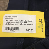 Fleece Lined Full Sticky Seat Winter Breeches *vgc, mnr dirt?stains, seam puckers
