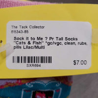 Pr Tall Socks "Cats & Fish" *gc/vgc, clean, rubs, pills
