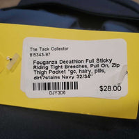 Full Sticky Riding Tight Breeches, Pull On, Zip Thigh Pocket *gc, hairy, pills, dirt?stains

