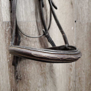 FS/Rsd Padded Bridle, Rsd/FS Rubber Reins, 'Benefab' Crown Attachment *gc, mismatched, clean, creases, Reins: rubs, cracks, loose hooks