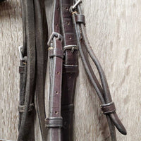 FS/Rsd Padded Bridle, Rsd/FS Rubber Reins, 'Benefab' Crown Attachment *gc, mismatched, clean, creases, Reins: rubs, cracks, loose hooks