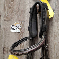 FS/Rsd Padded Bridle, Rsd/FS Rubber Reins, 'Benefab' Crown Attachment *gc, mismatched, clean, creases, Reins: rubs, cracks, loose hooks
