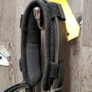 FS/Rsd Padded Bridle, Rsd/FS Rubber Reins, 'Benefab' Crown Attachment *gc, mismatched, clean, creases, Reins: rubs, cracks, loose hooks