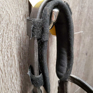 FS/Rsd Padded Bridle, Rsd/FS Rubber Reins, 'Benefab' Crown Attachment *gc, mismatched, clean, creases, Reins: rubs, cracks, loose hooks