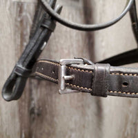 FS/Rsd Padded Bridle, Rsd/FS Rubber Reins, 'Benefab' Crown Attachment *gc, mismatched, clean, creases, Reins: rubs, cracks, loose hooks
