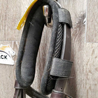 FS/Rsd Padded Bridle, Rsd/FS Rubber Reins, 'Benefab' Crown Attachment *gc, mismatched, clean, creases, Reins: rubs, cracks, loose hooks
