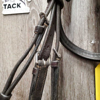FS/Rsd Padded Bridle, Rsd/FS Rubber Reins, 'Benefab' Crown Attachment *gc, mismatched, clean, creases, Reins: rubs, cracks, loose hooks

